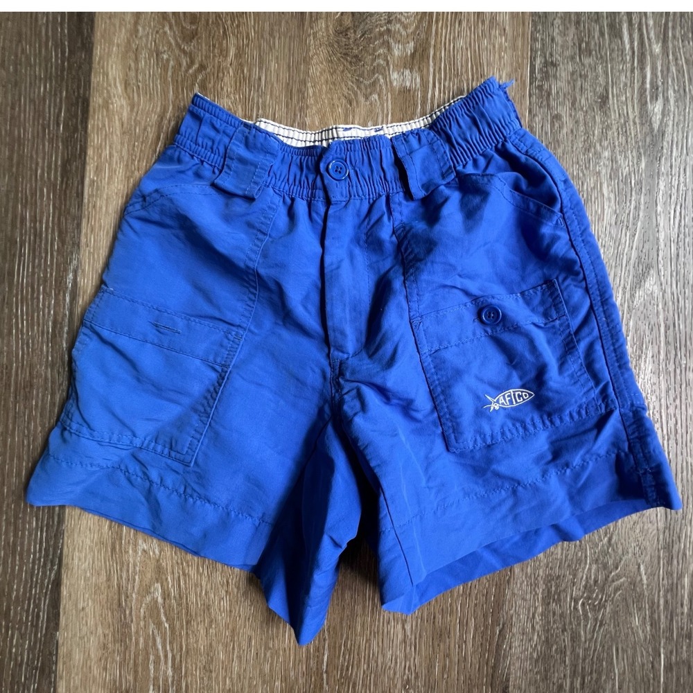 AFTCO Fishing Shorts Kids Size 24 Royal Blue Elastic Waist Utility Cargo